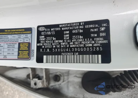 2016 Kia Optima Ex из США, поврежденный, VIN 5XXGU4L39GG005285